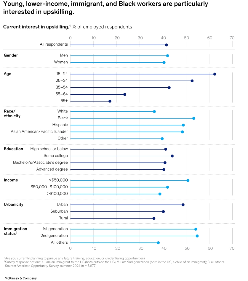 Særligt unge, mørke, immigranter, byboere og folk med lavere indkomst er interesseret i at få nye og/eller bedre færdigheder. 